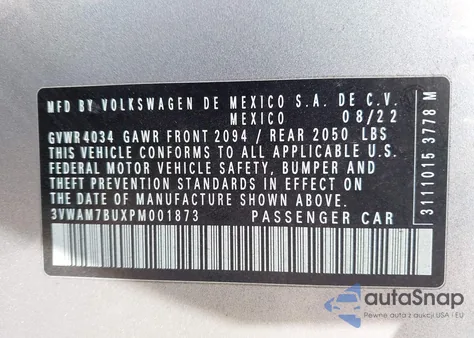 2023 Volkswagen Jetta 1.5T Sport from USA, damaged, VIN 3VWAM7BUXPM001873